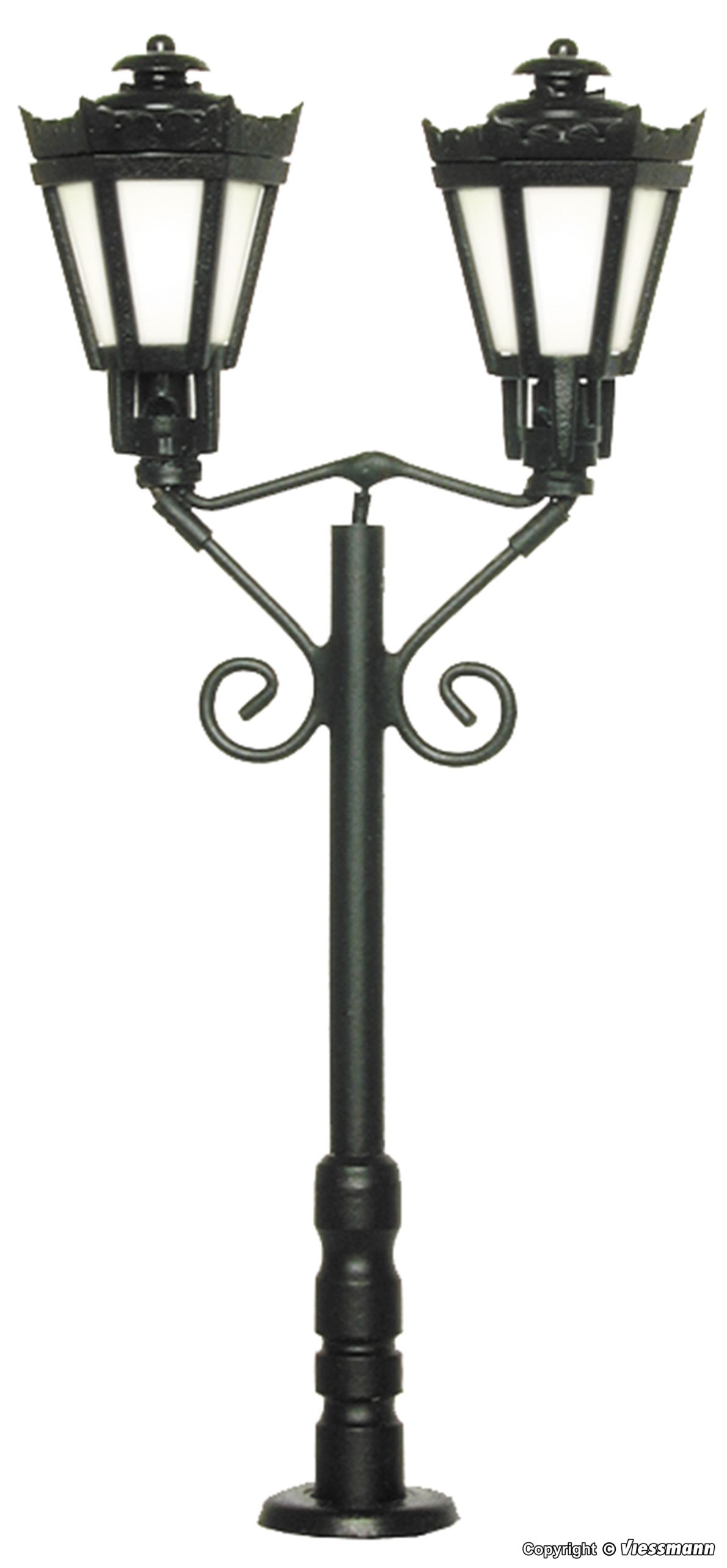 H0-Parklaterne zweiflammig, LED warmweiß