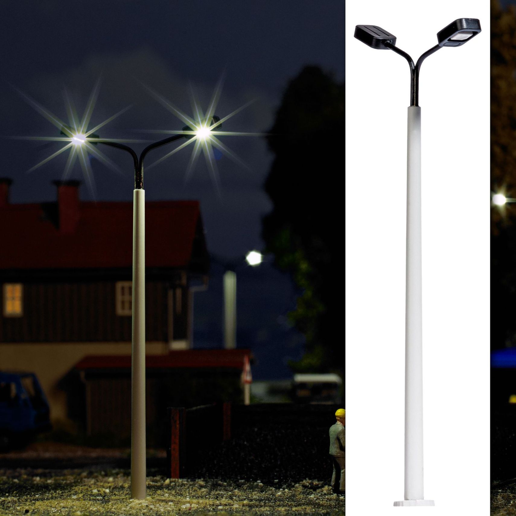 H0-Betonmast mit 2 Leuchten
