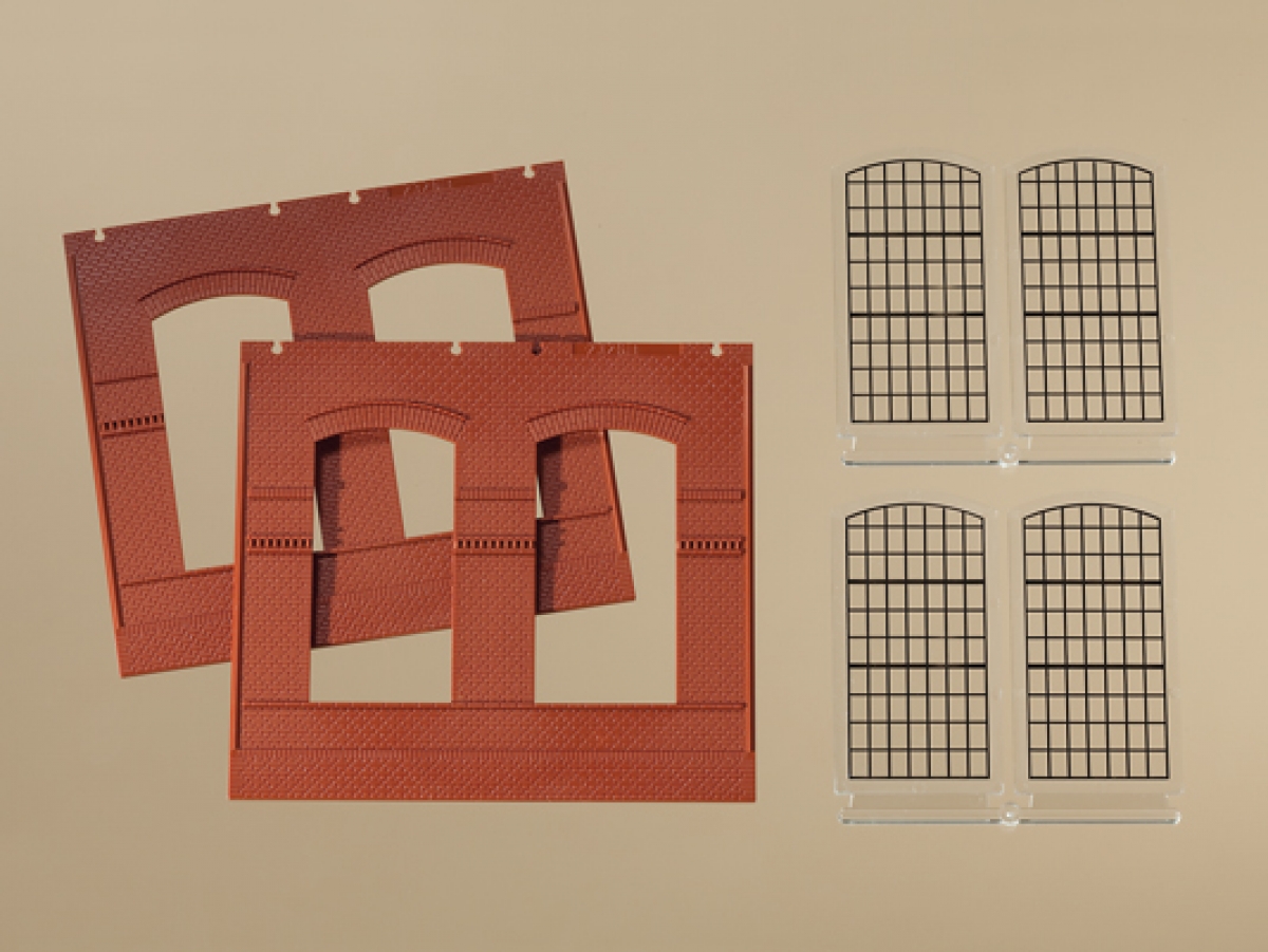 H0-Wände 2326B rot, Industriefenster E