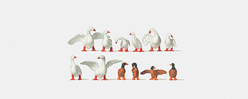 H0-Gänse und Enten an Land