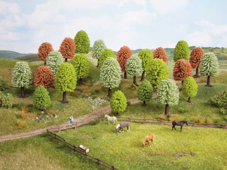 H0/TT-Frühlingsbäume, 25 Stück, 5-9 cm