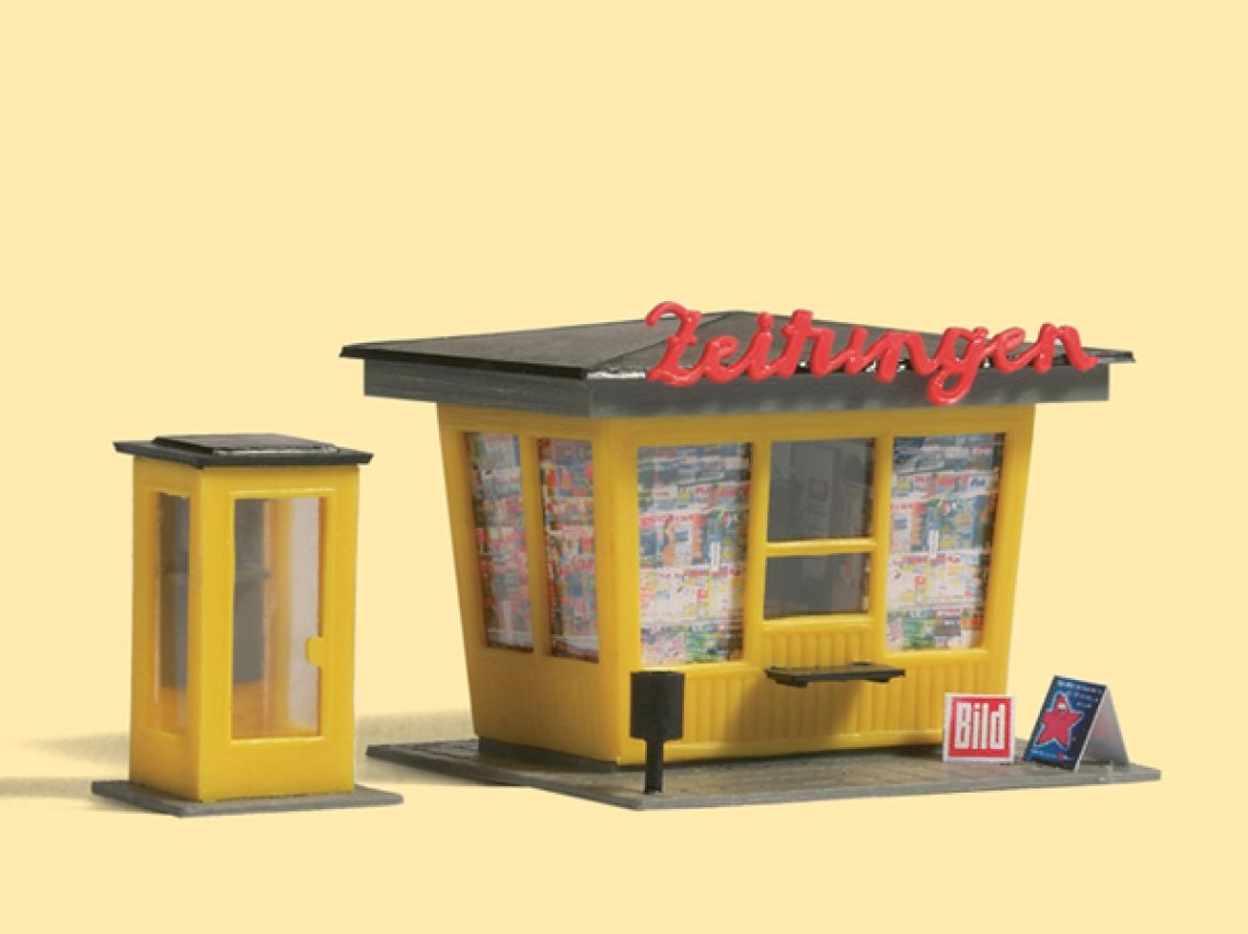 H0/TT-Zeitungskiosk mit Telefonzelle