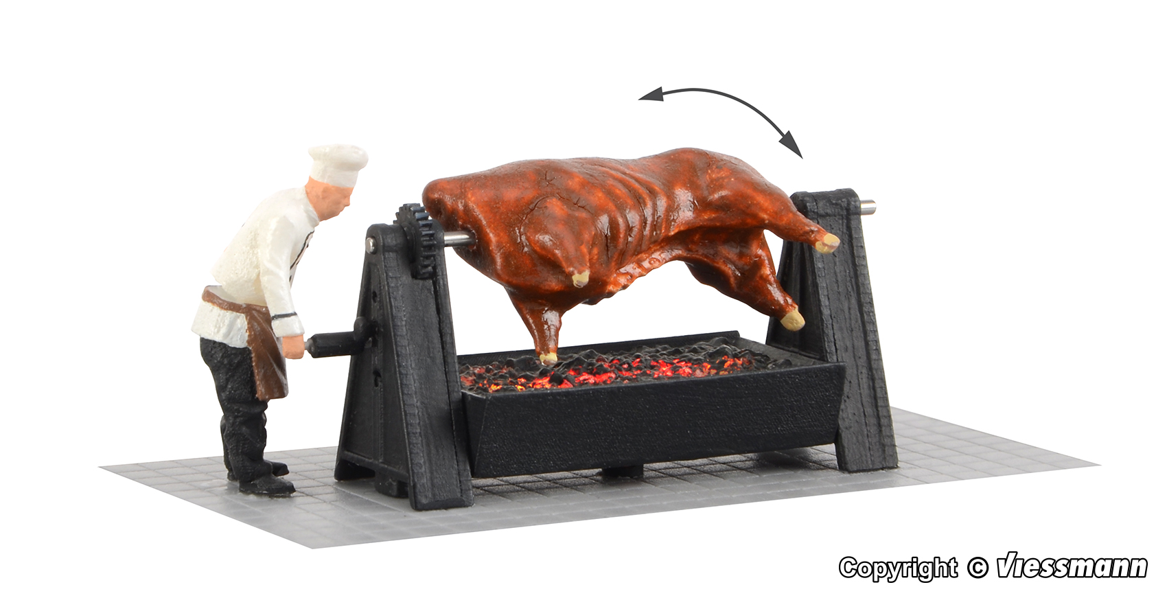 H0-Grill mit drehendem Ochsen und Glut