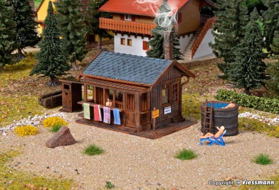 H0-Sauna mit Zubehör und LED-Beleuchtung