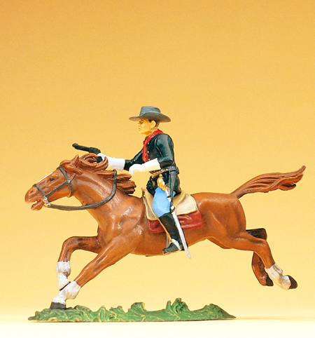 Soldat reitend, mit Revolver