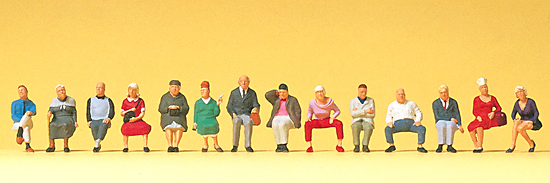 Sitzende Reisende. 12 Figuren