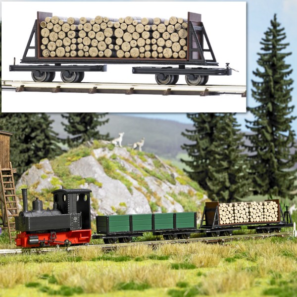 H0f-Flachwagen mit Holzladung