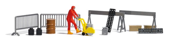 H0-Action-Set: Asphaltsäge mit Arbeiter