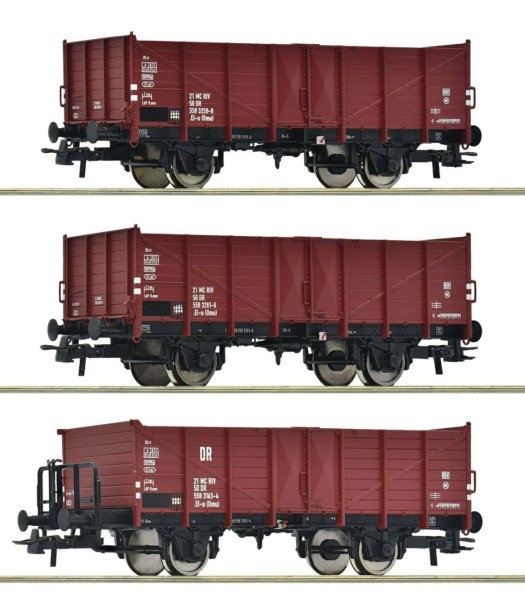 3-tlg. Set: Offene Güterwagen, DR, Ep.IV