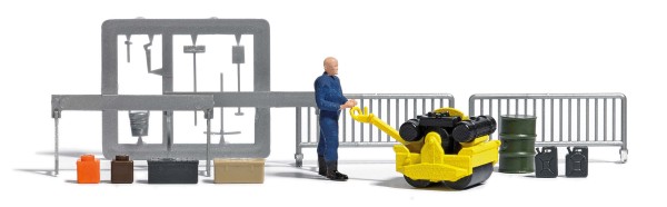 H0-Action-Set: Straßenwalze mit Arbeiter