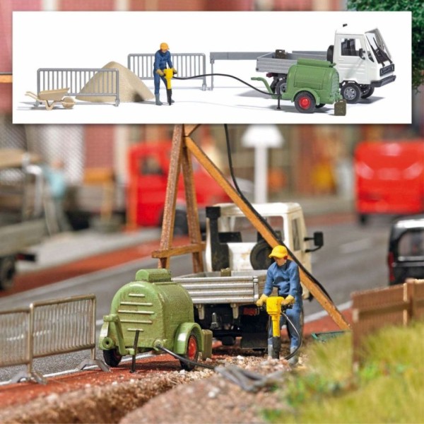 H0-Action Set:Kompressor mit Pressluft