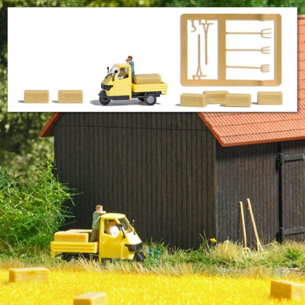 H0-Action-Set: Bauer mit Ape & Heuballen