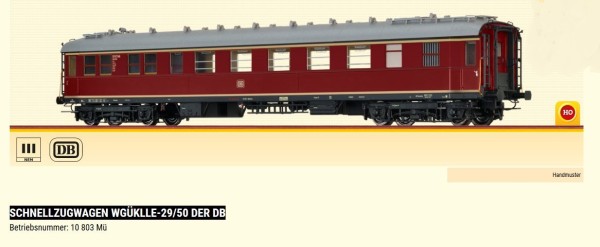 H0-Schnellzugwagen WGüklle-29/50 der DB