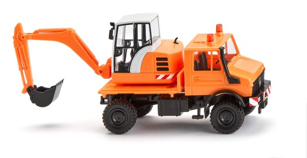Unimog mit Bagger - kommunalorange