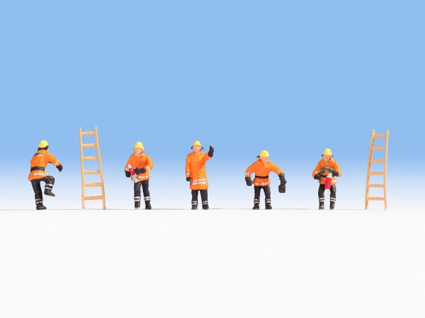 H0-Feuerwehr, orange Schutzanzüge