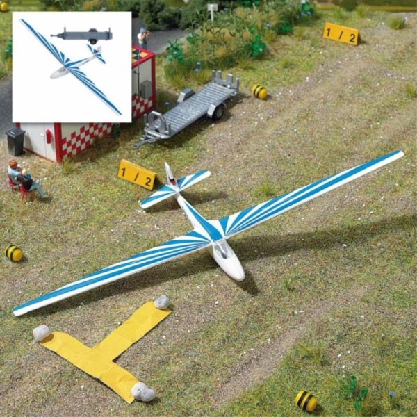 H0-Segelflugzeug mit Anhänger, blau